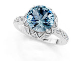 Platinum Round Cut Aquamarine Scalloped Halo Engagement Ring with Round Shared Prong Band_31