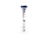Platinum Round Cut Blue Sapphire Engagement Ring with Side Stone Accents and Four-Prong Setting_14