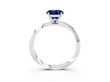 Platinum Round Cut Blue Sapphire Engagement Ring with Side Stone Accents and Four-Prong Setting_15