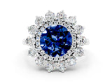 Platinum Round Cut Blue Sapphire Floral Double Halo Engagement Ring with Prong Setting_180