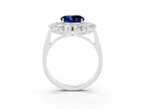 Platinum Round Cut Blue Sapphire Floral Double Halo Engagement Ring with Prong Setting_183