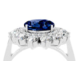 Platinum Round Cut Blue Sapphire Floral Double Halo Engagement Ring with Prong Setting_184