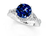 Platinum Round Cut Blue Sapphire  Halo Twist Band Solitaire Prong Setting Ring_13