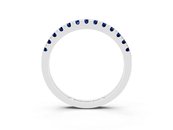 Platinum Round Lab-Grown Blue Sapphire Thin Pave Half Eternity Wedding Band