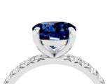 Platinum Round Cut Blue Sapphire Pavé Solitaire Ring with Round Band and Prong Setting_46