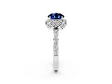 Platinum Round Cut Blue Sapphire Scalloped Halo Engagement Ring with Round Shared Prong Band_32
