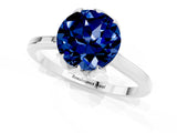Platinum Round Cut Blue Sapphire Solitaire Ring with Flower Prong Setting and Classic Band_1