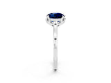 Platinum Round Cut Blue Sapphire Solitaire Ring with Flower Prong Setting and Classic Band_2