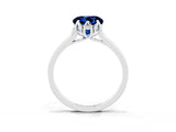 Platinum Round Cut Blue Sapphire Solitaire Ring with Flower Prong Setting and Classic Band_3