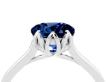 Platinum Round Cut Blue Sapphire Solitaire Ring with Flower Prong Setting and Classic Band_4
