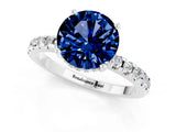Platinum Round Cut Blue Sapphire Solitaire Ring with Round  Pavé Band and Four-Prong Setting_37