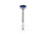 Platinum Round Cut Blue Sapphire Solitaire Ring with Round  Pavé Band and Four-Prong Setting_38