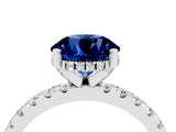 Platinum Round Cut Blue Sapphire Solitaire Ring with Round  Pavé Band and Four-Prong Setting_40