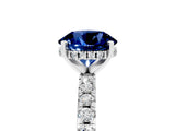 Platinum Round Cut Blue Sapphire Solitaire Ring with Round  Pavé Band and Four-Prong Setting_41