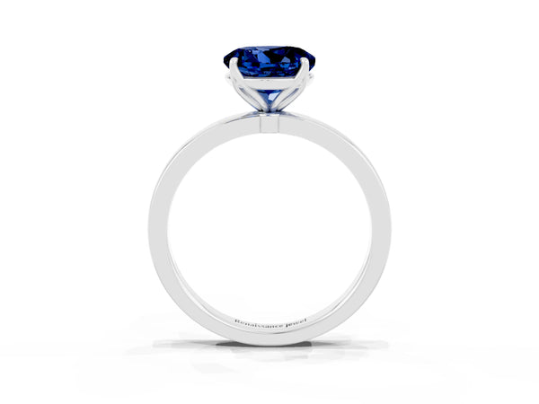 Platinum Round Lab-Grown Blue Sapphire Solitaire Engagement Ring with Thin Band