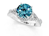 Platinum Round Cut Blue Topaz  Halo Twist Band Solitaire Prong Setting Ring_13