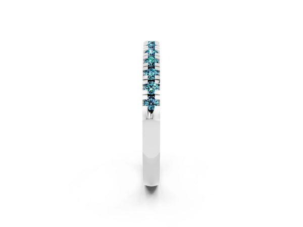 Platinum Round Blue Topaz Thin Pave Half Eternity Wedding Band