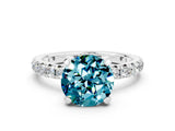 Platinum Round Cut Blue Topaz Pavé Solitaire Ring with Round Band and Prong Setting_42
