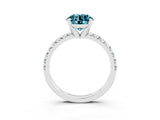 Platinum Round Cut Blue Topaz Solitaire Pavé Engagement Ring with Round Band and Prong Setting_87