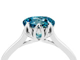 Platinum Round Cut Blue Topaz Solitaire Ring with Flower Prong Setting and Classic Band_4