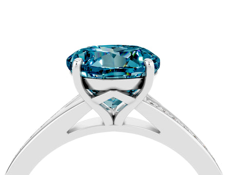 Platinum Round Cut Blue Topaz Solitaire Ring with Pavé Band and Prong Setting_16