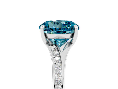 Platinum Round Cut Blue Topaz Solitaire Ring with Pavé Band and Prong Setting_17