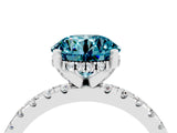 Platinum Round Cut Blue Topaz Solitaire Ring with Round  Pavé Band and Four-Prong Setting_28