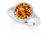 Platinum Round Cut Citrine Halo Ring with Tapered Band and Four-Prong Setting_35