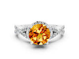 Platinum Round Cut Citrine  Halo Twist Band Solitaire Prong Setting Ring_12
