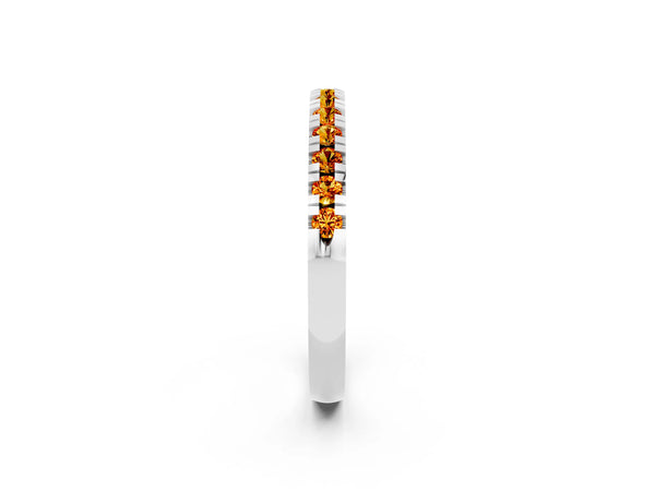 Platinum Round Citrine Thin Pave Half Eternity Wedding Band