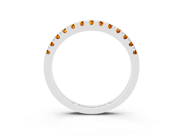 Platinum Round Citrine Thin Pave Half Eternity Wedding Band