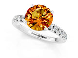 Platinum Round Cut Citrine Solitaire Pavé Engagement Ring with Round Band and Prong Setting_91