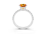 Platinum Round Cut Citrine Solitaire Pavé Engagement Ring with Round Band and Prong Setting_93