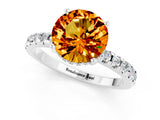 Platinum Round Cut Citrine Solitaire Ring with Round  Pavé Band and Four-Prong Setting_25
