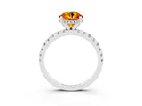 Platinum Round Cut Citrine Solitaire Ring with Round  Pavé Band and Four-Prong Setting_27