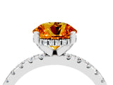 Platinum Round Cut Citrine Solitaire Ring with Round  Pavé Band and Four-Prong Setting_28