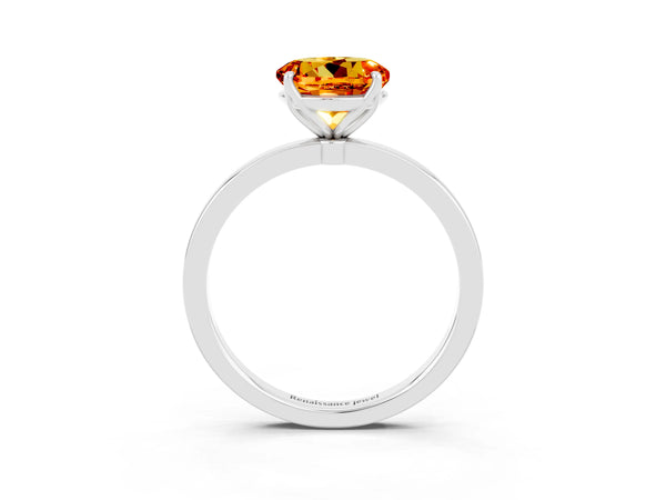 Platinum Round Cut Citrine Solitaire Ring with Thin Band and Prong Setting