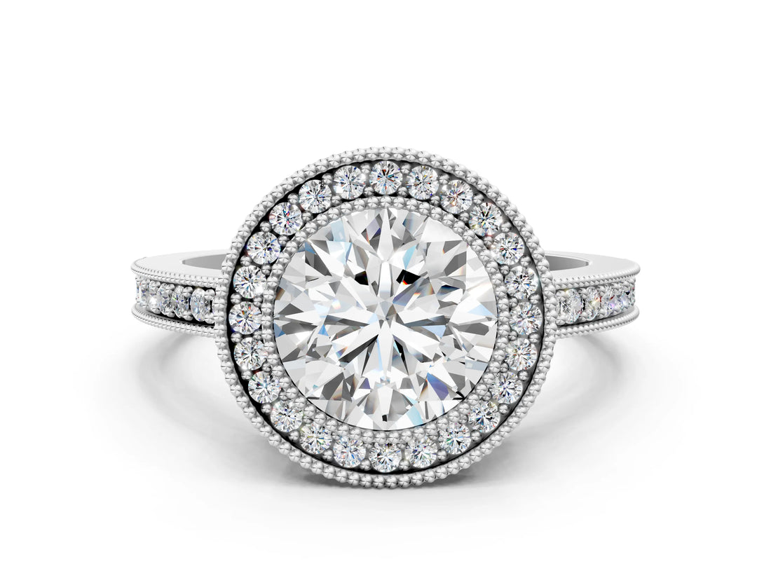 Platinum Round Cut Cut Halo Pavé Diamond Ring_13