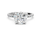 Platinum Round Cut Diamond Brilliant Solitaire Ring with Pavé Band and Four-Prong Setting_296
