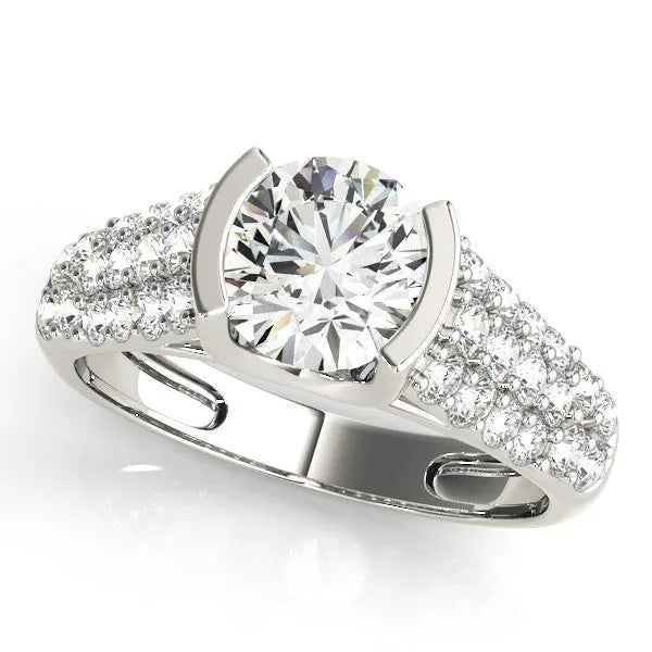 Platinum Round Cut Diamond Channel Set Pave Band with Tension Prong Setting