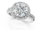Platinum Round Cut Diamond Double Halo Ring with Split Shank and Four-Prong Setting_8