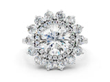 Platinum Round Cut Diamond Floral Double Halo Engagement Ring with Prong Setting_17