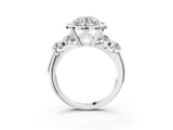 Platinum Round Cut Diamond Floral Halo Engagement Ring with Shared Prong Setting 4