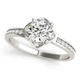 Platinum Round Cut Diamond Halo Pave Band Cushion Prong Ring