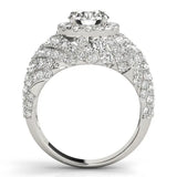 Platinum Round Cut Diamond Halo Pave Band Prong Setting Ring 2