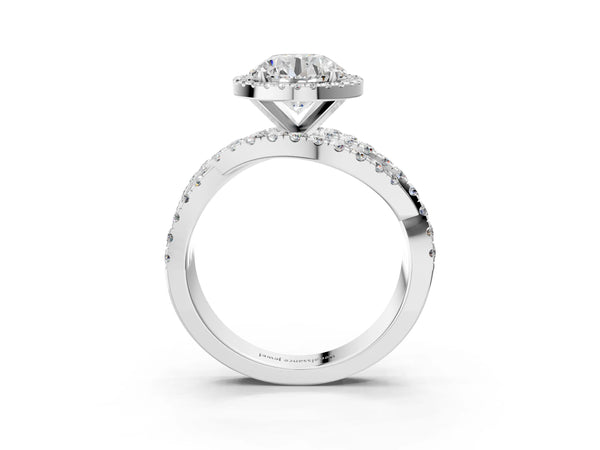 Platinum Round Halo Engagement Ring Setting with Twisted Pave Split Shank