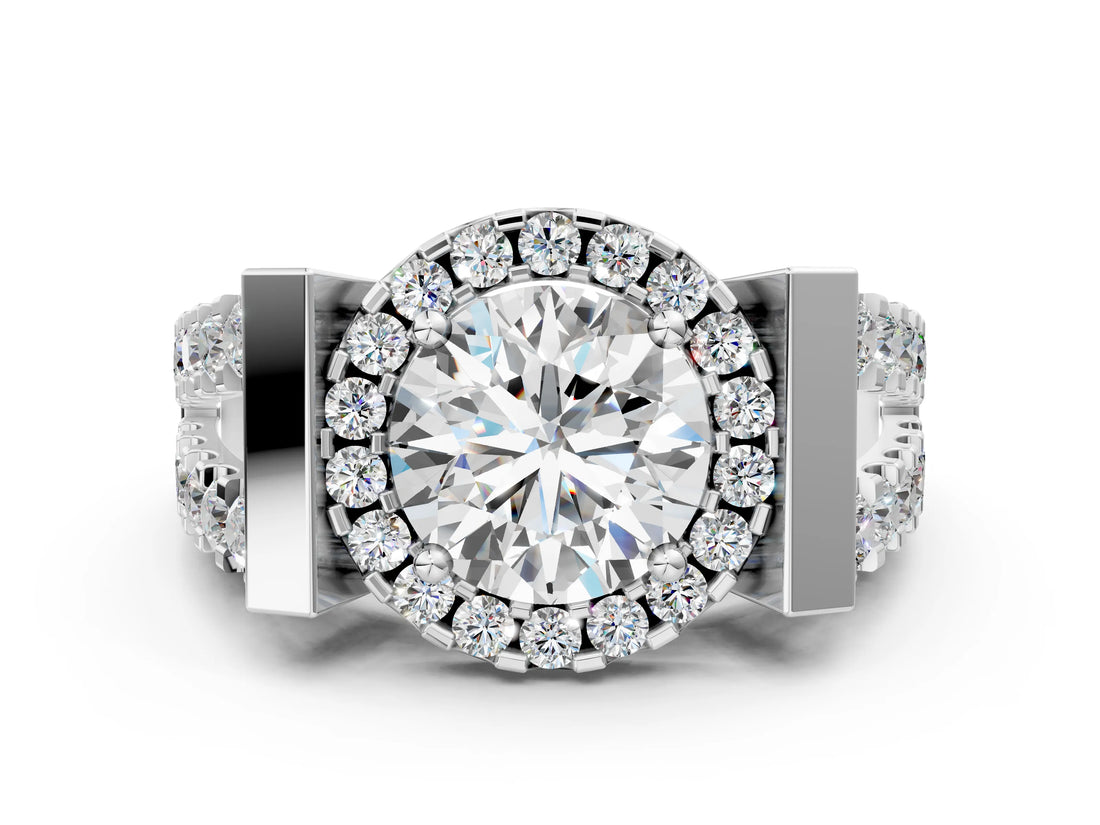 Platinum Round Cut Diamond Halo Split Shank Prong Set Ring_31