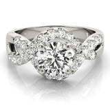 Platinum Round Cut Diamond Halo Twist Band with Four-Prong Setting 1