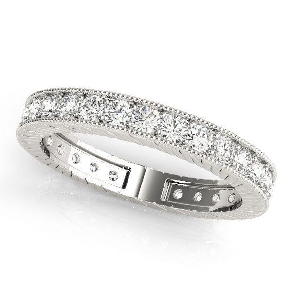 Platinum Round Cut Diamond Milgrain Bezel Set Eternity Band 1