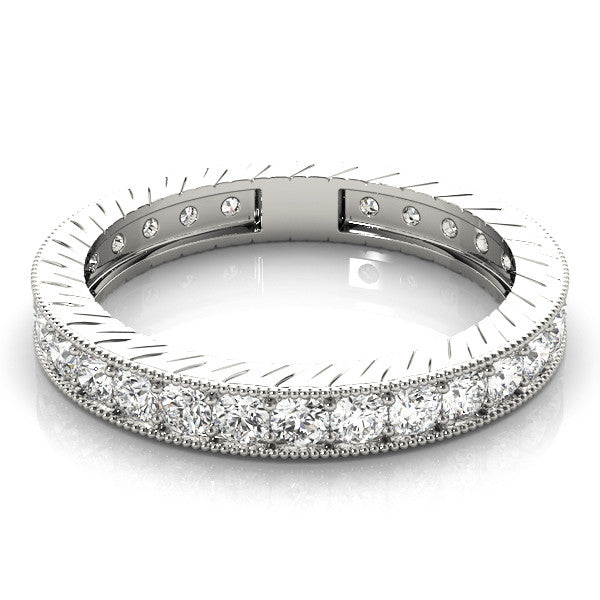 Platinum Round Cut Diamond Milgrain Bezel Set Eternity Band 2